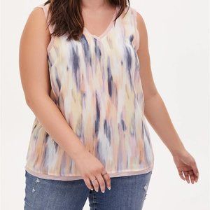 Light Pink & Multi Brushstrokes Chiffon Trim Tank